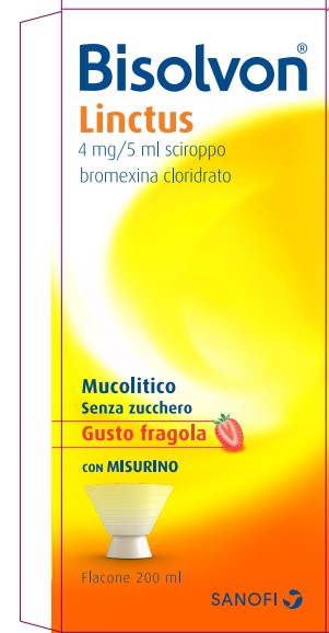 Bisolvon Lictus Sciroppo 4mg/5ml mucolitico per tosse grassa con catarrro 200ml gusto fragola senza zucchero