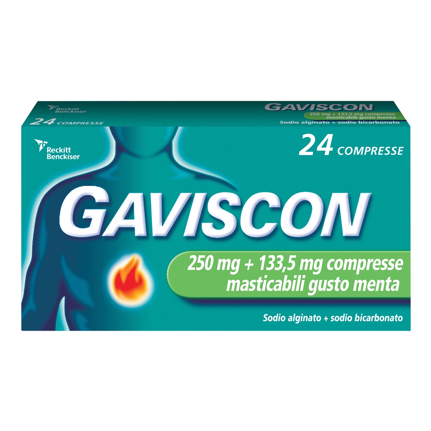 Gaviscon 24 compresse masticabili 250mg+133,5mg gusto menta