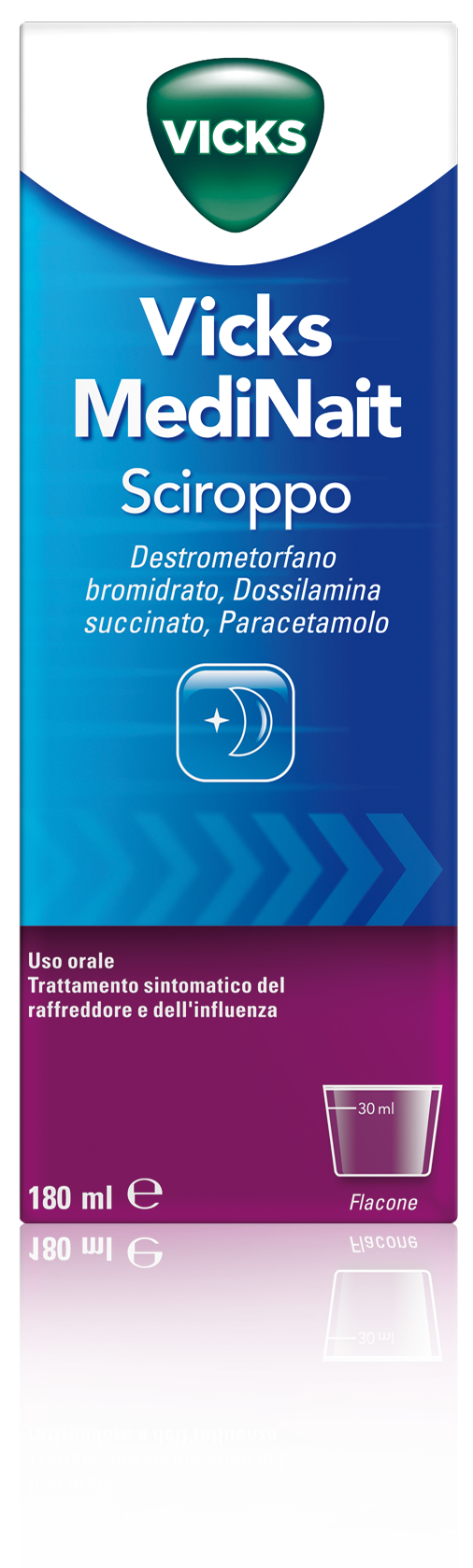 Vicks MediNait Sciroppo Allevia i sintomi di Influenza e Raffreddore 180ml