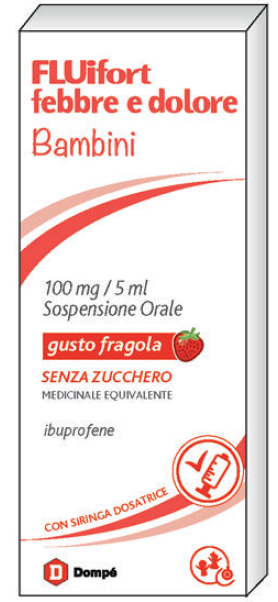 Fluifort Febbre e Dolore Bambini 150ml senza zucchero Gusto fragola
