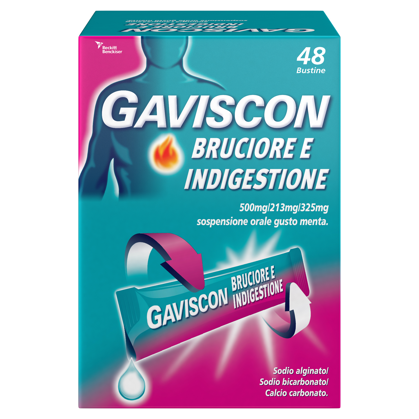 Gaviscon Bruciore e Indigestione 48 bustine gusto menta