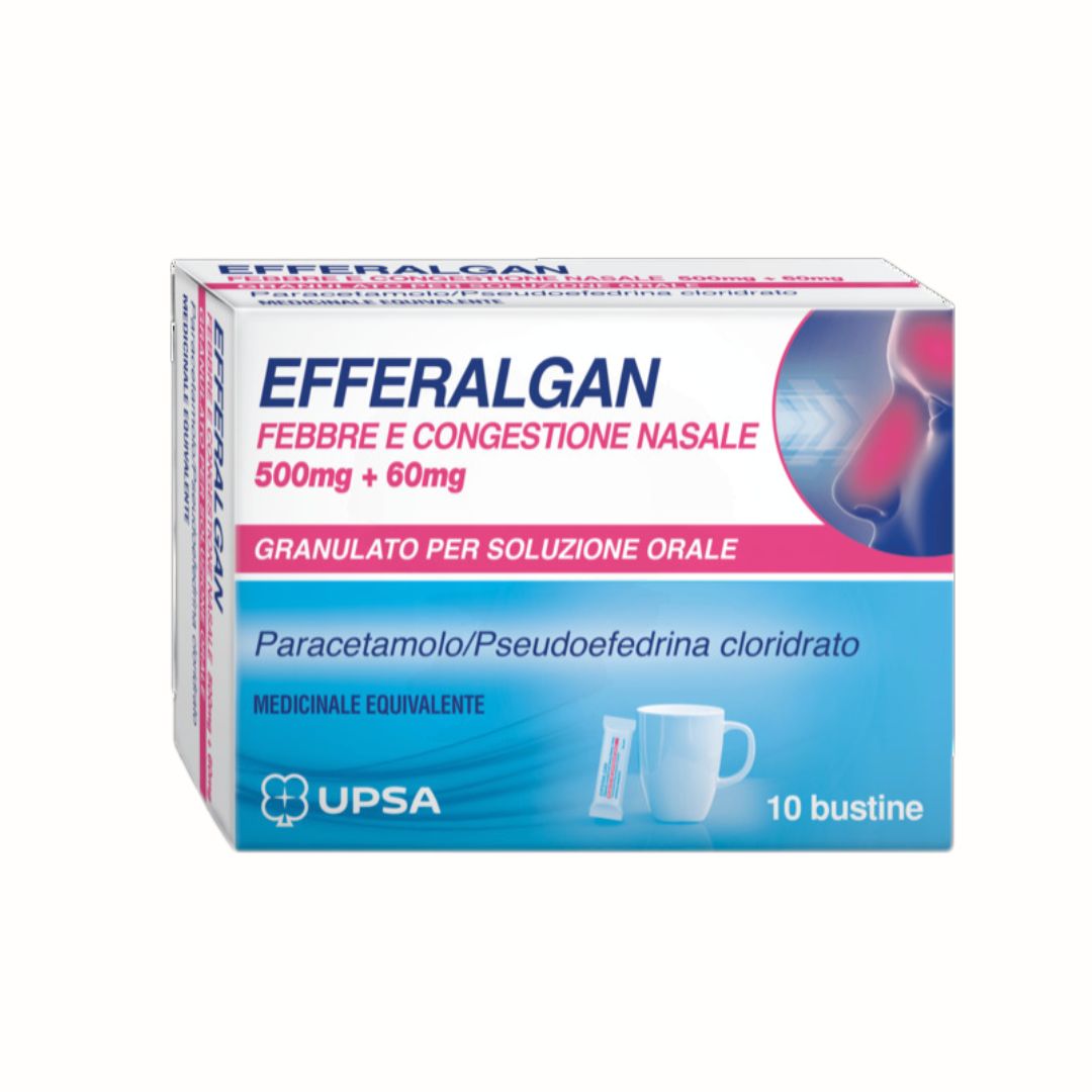 Efferalgan febbre e congestione nasale 10 buste 500mg paracetamolo+60mg pseudoefedrina