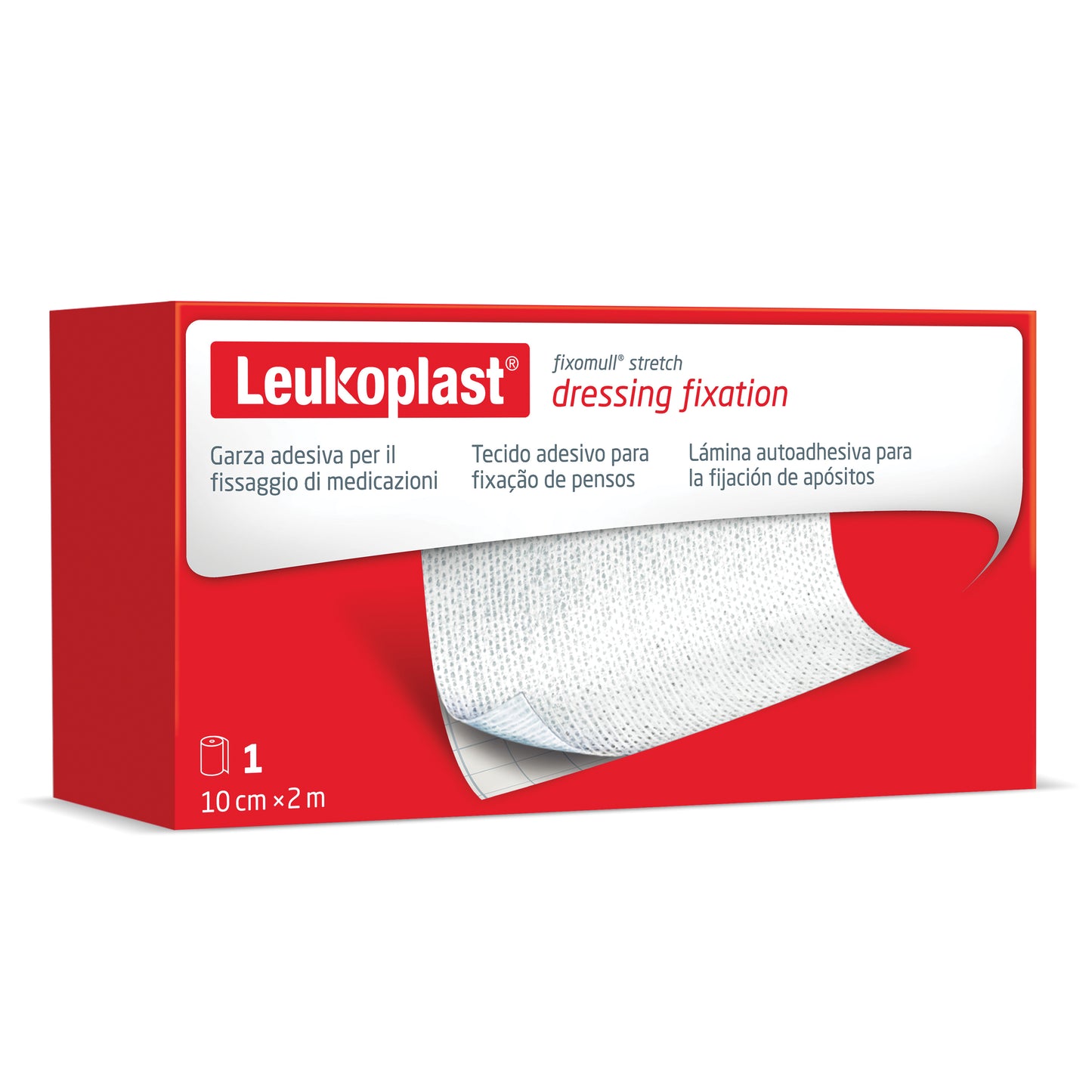 FASCIA AUTOADESIVA IPOALLERGENICA FISSAGGIO CATETERI FIXOMULL STRETCH. SUPPORTO IN POLIESTERE NON TESSUTO BIANCO, MASSA IN POLICARBONATO SENZA RESINE E GOMME NATURALI. 10X200CM
