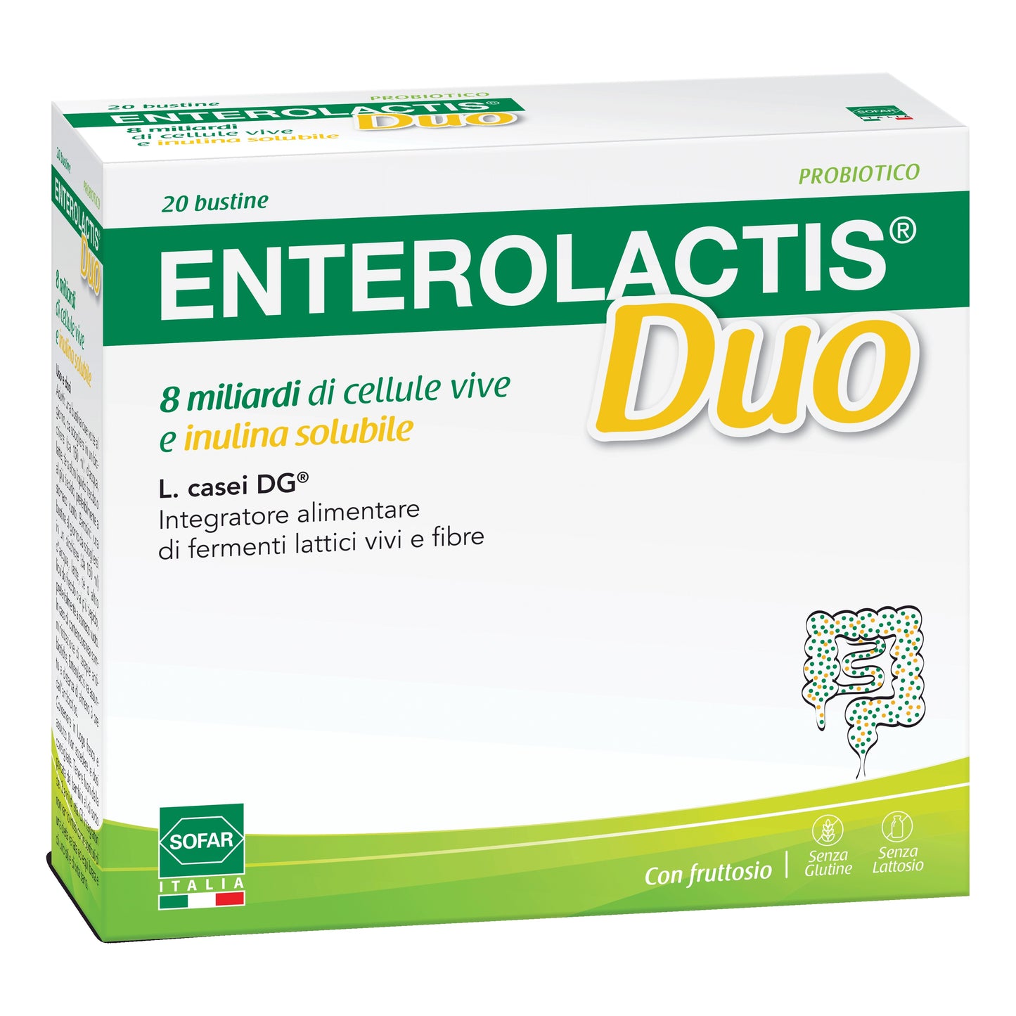 Enterolactis Duo 20 bustine Integratore di 8 miliardi di fermenti lattici vivi L.Casei ed Inulina Solubile