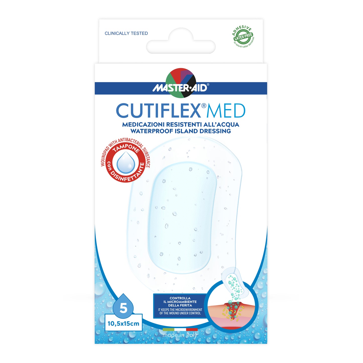 MEDICAZIONE AUTOADESIVA TRASPARENTE IMPERMEABILE MASTER-AID CUTIFLEXMED 10,5X15 CM 5 PEZZI
