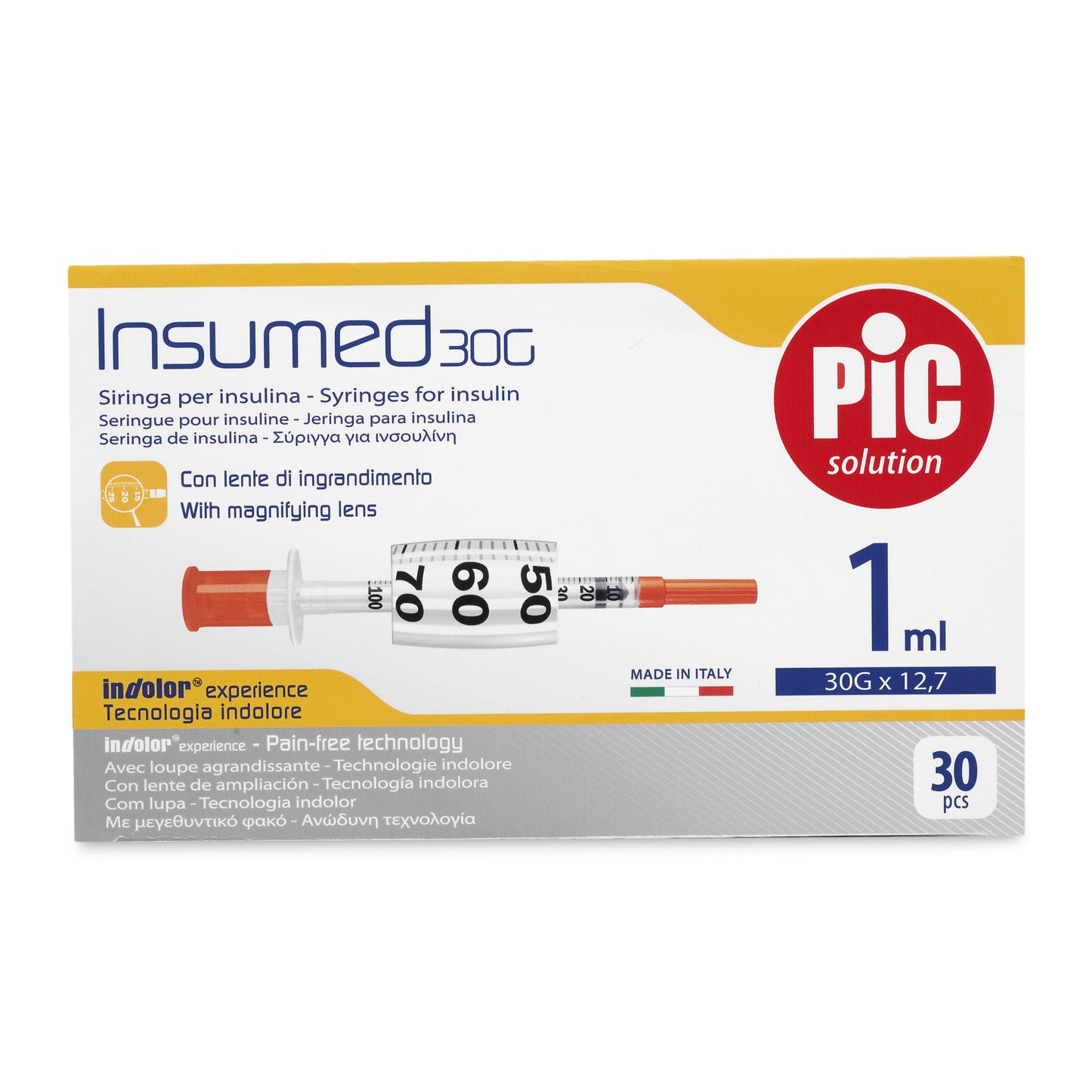SIRINGA INSULINA PIC INSUMED 1 ML 100 UI AGO GAUGE 30 12,7 MM SENZA SPAZIO MORTO 30 PEZZI