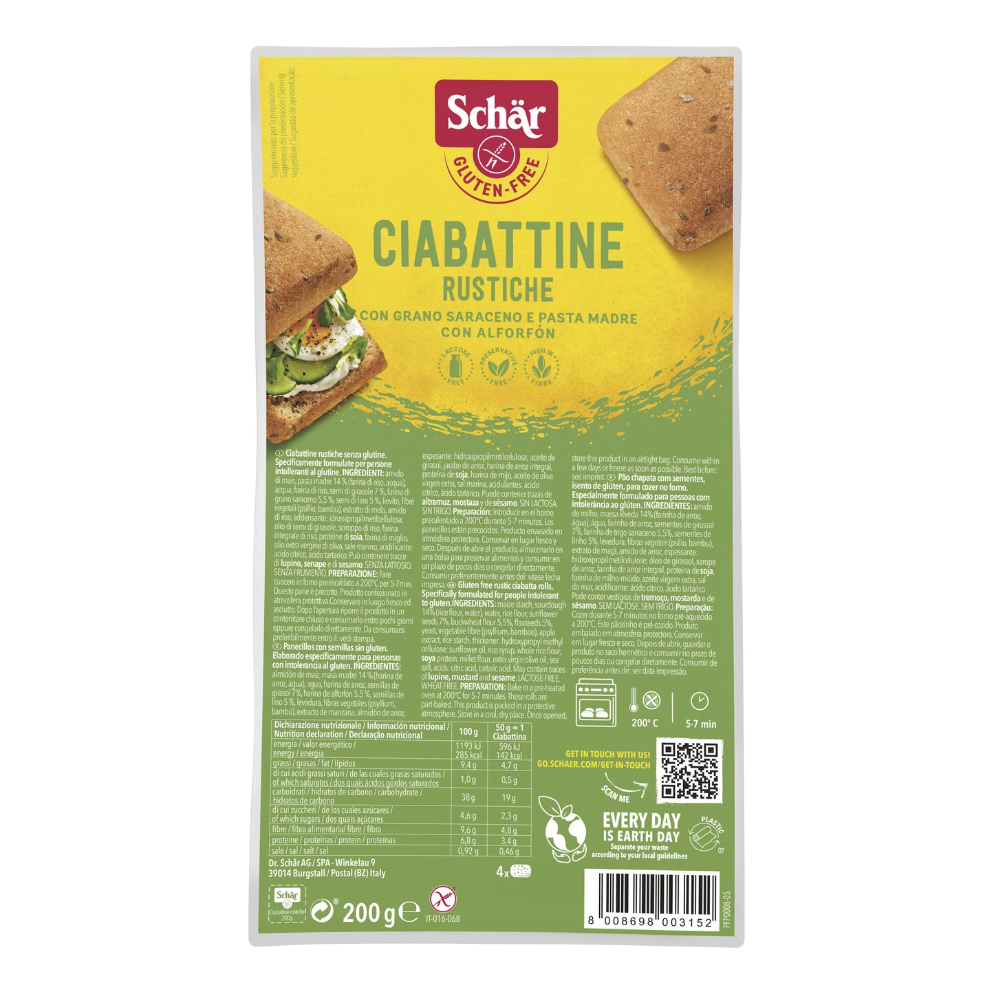SCHAR CIABATTINE RUSTICHE SENZA LATTOSIO 200 G