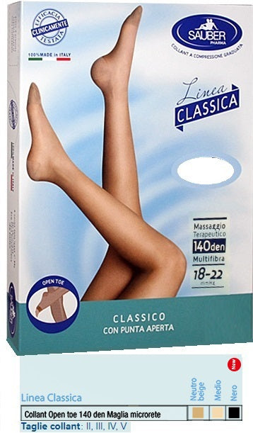 SAUBER COLLANT OPEN TOE MAGLIA MICRORETE 140 DEN COLORE MEDIO TAGLIA 2 LINEA CLASSICA