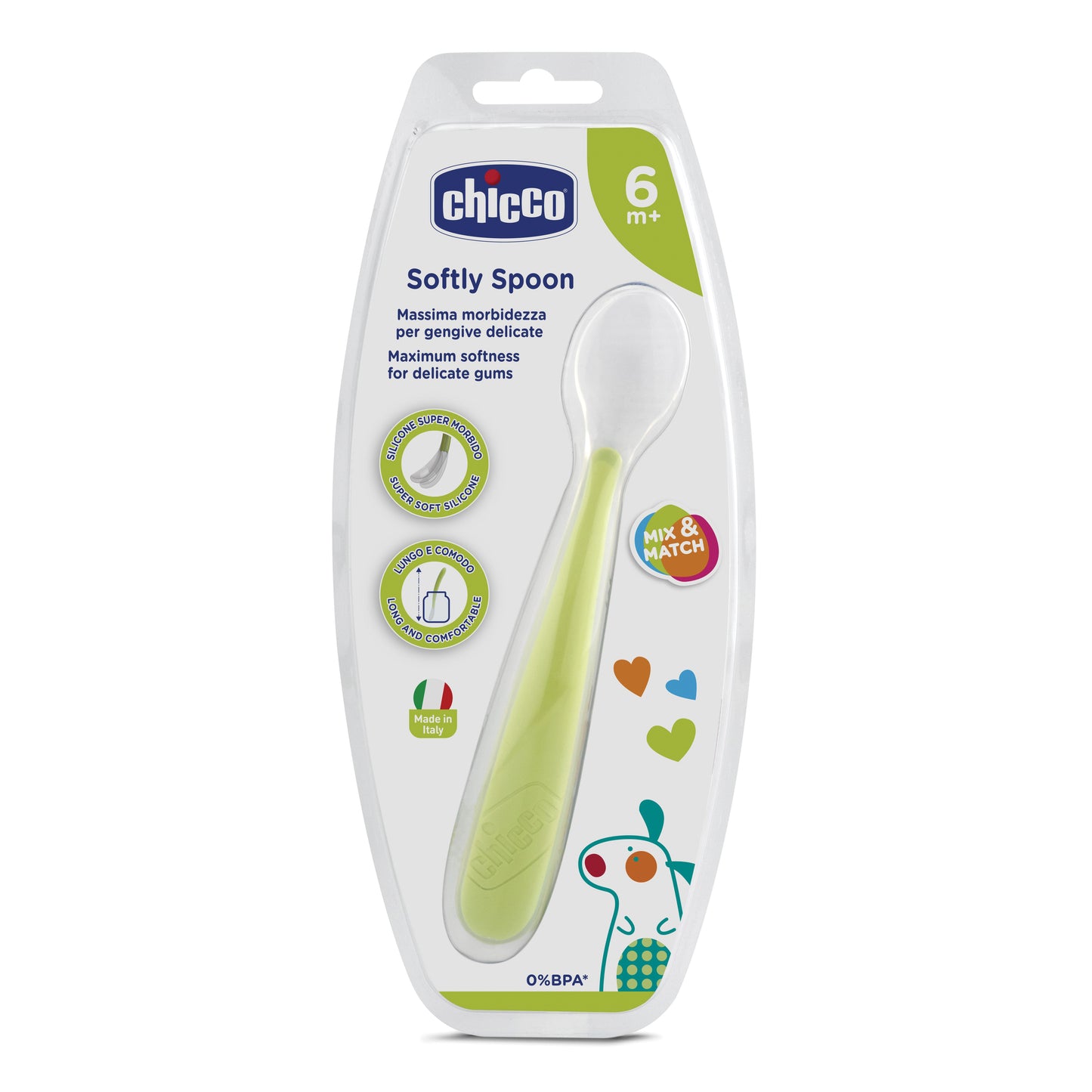 CHICCO CUCCHIAIO MORBIDO SILICONE 6M+ VERDE UP