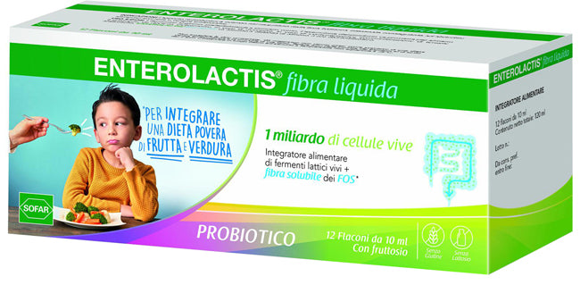 Enterolactis Fibra Liquida 12 flaconcini da 1 Miliardo di fermenti lattici vici L.Casei e Fibra solubile FOS