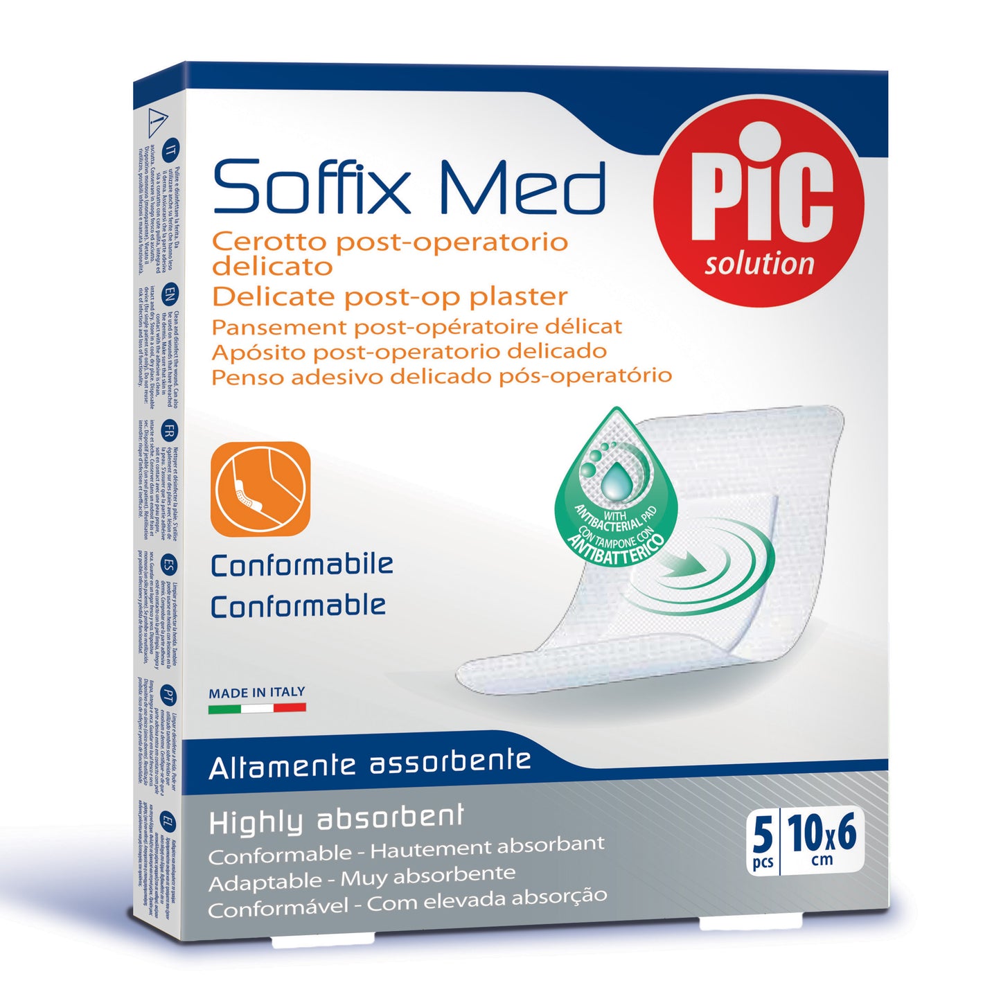 CEROTTO PIC SOFFIX MED IN TNT CON TAMPONE CENTRALE ASSORBENTE STERILE MONOUSO 10X6 CM ANTIBATTERICO 5 PEZZI