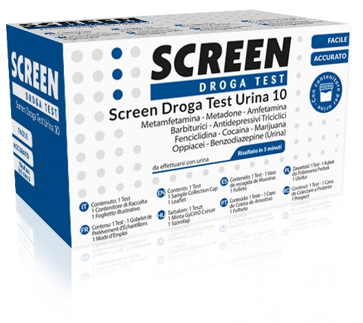 SCREEN DROGA TEST 10 DROGHE TEST ANTIDROGA CON CONTENITORE URINA