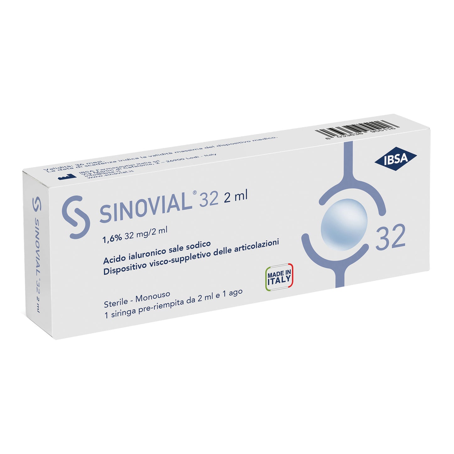 SIRINGA INTRA-ARTICOLARE SINOVIAL 32 ACIDO IALURONICO 1,6% 32 MG/2 ML 1 FS + AGO GAUGE 21 3 PEZZI