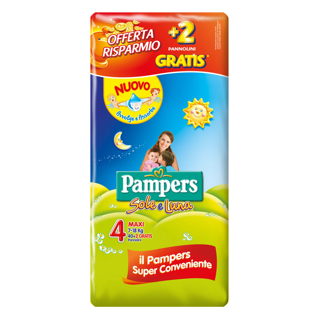 PAMPERS SOLELUNA PANNOLINO MAXI PACCO DOPPIO 40+2 PEZZI