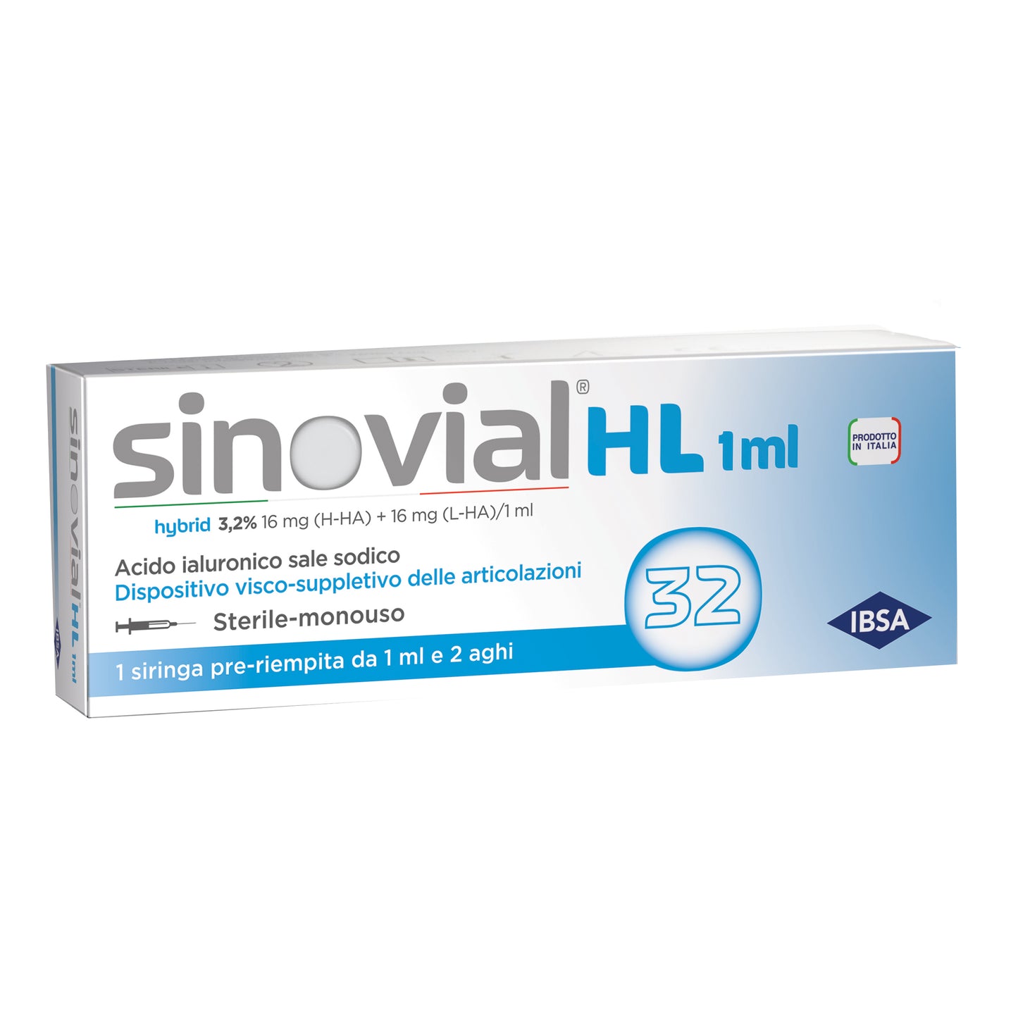 SIRINGA INTRA-ARTICOLARE SINOVIAL HL 32 16 MG+16 MG 1 FS + AGO GAUGE 22 + AGO GAUGE 29 1 PEZZO