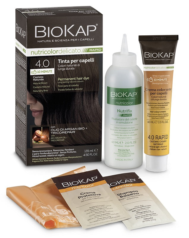 BIOS LINE BIOKAP NUTRICOLOR DELICATO RAPID TINTA 4,00 CASTANO NATURALE 135 ML