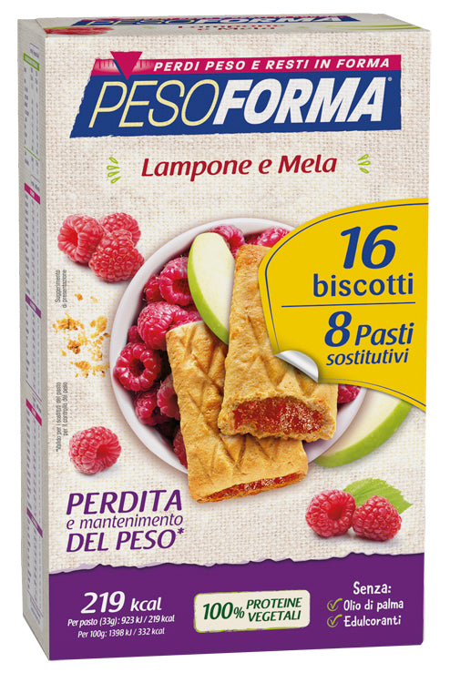 PESOFORMA BISCOTTI LAMPONE E MELA 16 BISCOTTI X 33G 8 PASTI SOSTITUTIVI
