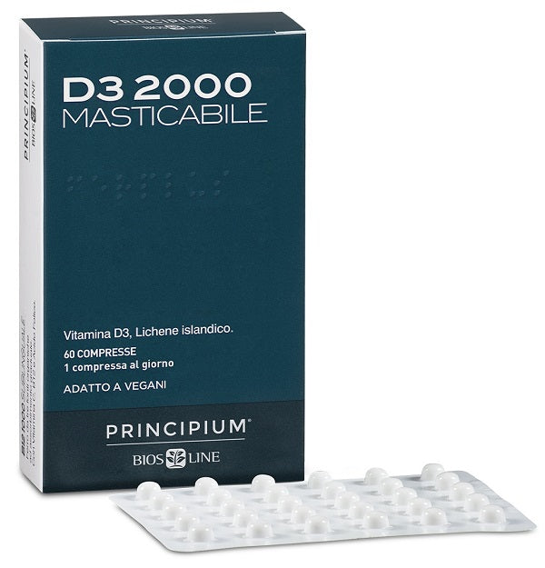 Biosline Principium D3 2000 60 compresse masticabili Integratore di vitamina D3 per adulti e bambini
