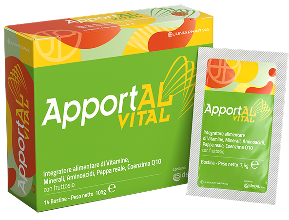 Apportal Vital 14 bustine Integratore di vitamine, minerali, aminoacidi, pappa reale, coenzima Q10.