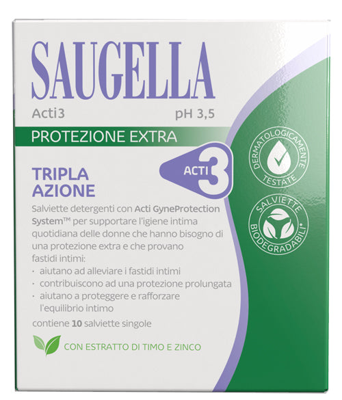 Saugella Acti3 Salviettine intime detergenti 10 pezzi