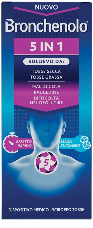 Bronchenolo sciroppo 5 in 1 per tosse secca, tosse grassa,maldigola,raucedine 120ml