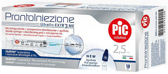 SIRINGA PIC SOLUTION PRONTO INIEZIONE 2,5 ML AGO GAUGE 23 1 1/4 10 PEZZI