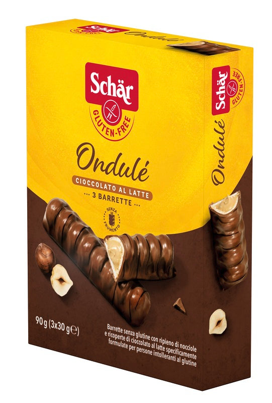 SCHAR ONDULE' BARRETTE CON RIPIENO DI NOCCIOLE RICOPERTE DI CIOCCOLATO AL LATTE 3 PORZIONI DA 30 G