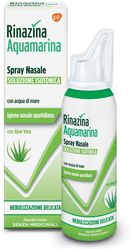 Rinazina Aquamarina Spray Nasale Isotonico Delicato Acqua di mare ed Aloe Vera 100ml