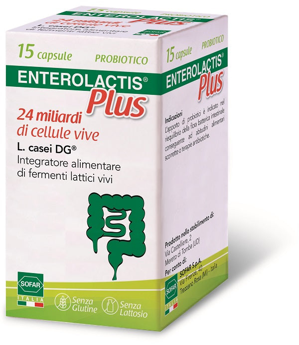 Enterolactis Plus 15 capsule Integratore di 24 miliardi di fermenti lattici vivi L.Casei