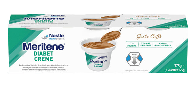 Meritene Diabet Creme Caffè 3x125g Budino ipocalorico e ipoproteico per persone diabetiche con difficoltà di deglutizione