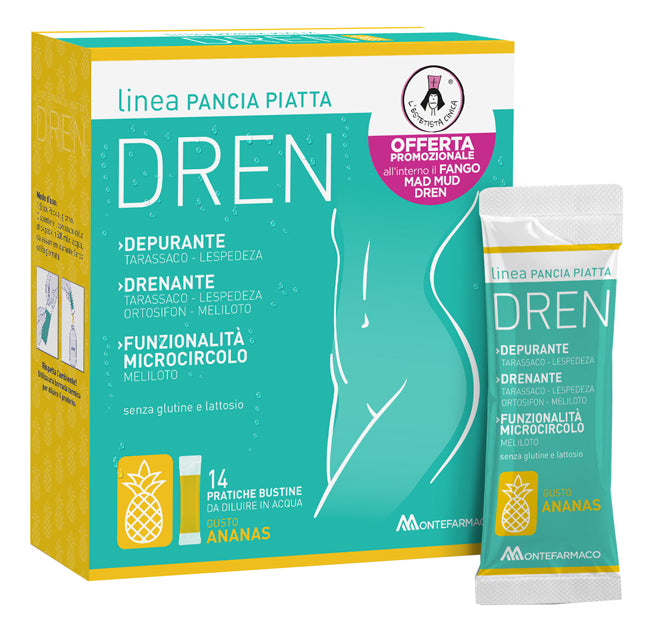 PANCIA PIATTA DREN ANANAS 14 BUSTINE STICK PACK + FANGO ATTIVO CELLULITE 100 ML OMAGGIO