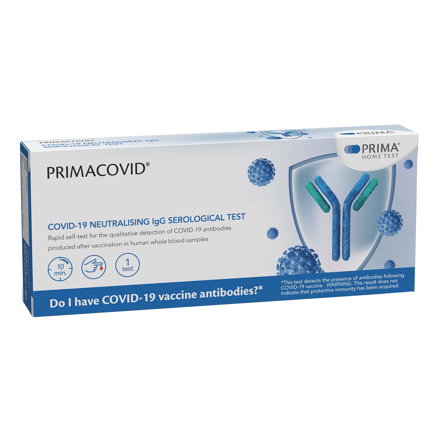 TEST SIEROLOGICO RAPIDO PRIMACOVID HOME AUTODIAGNOSTICO DETERMINAZIONE QUALITATIVA ANTICORPI NEUTRALIZZANTI IGG ANTI SARS-COV-2 NEL SANGUE/SIERO/PLASMA MEDIANTE IMMUNOCROMATOGRAFIA