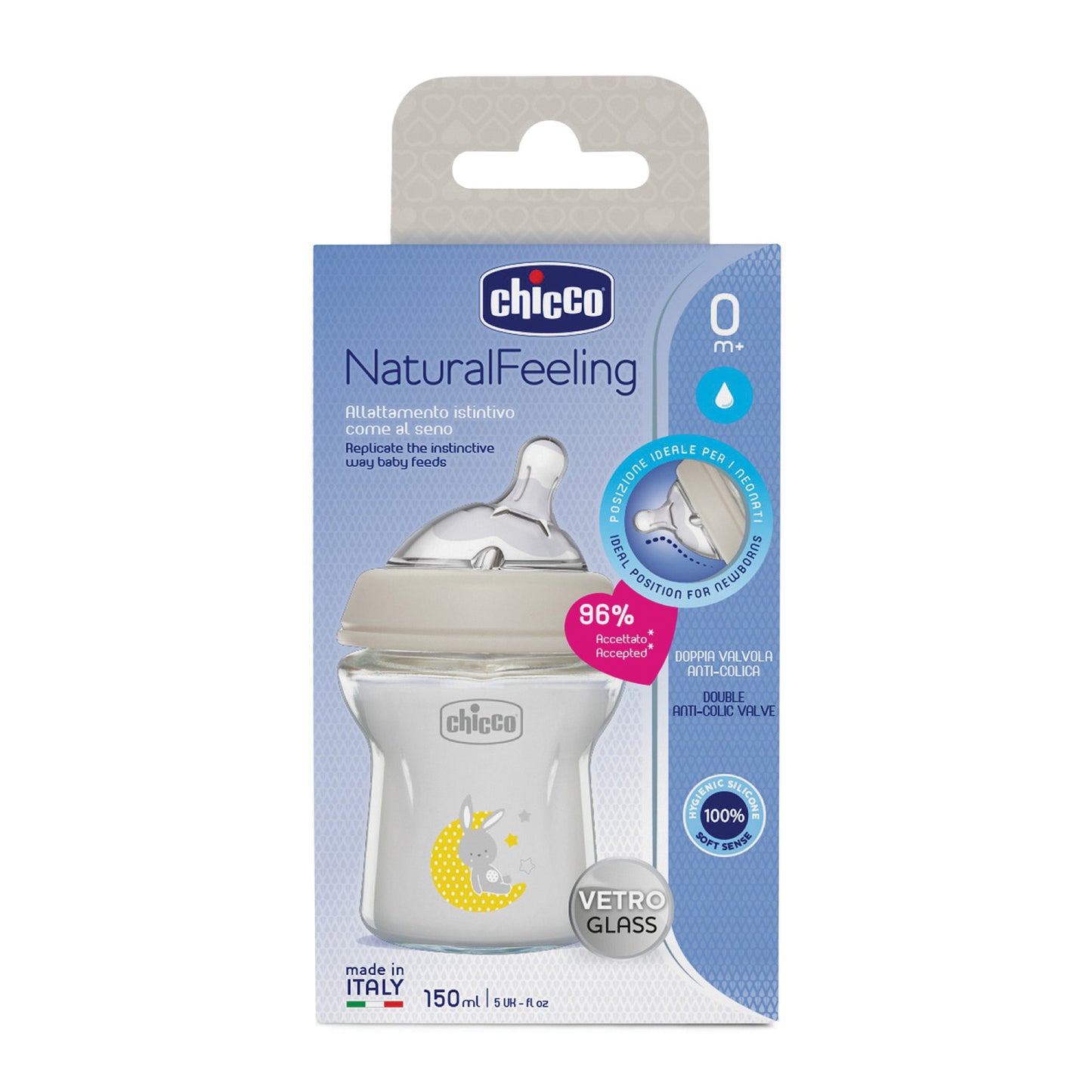 Chicco Natural Feeling Biberon in vetro flusso lento 0m+ 150ml