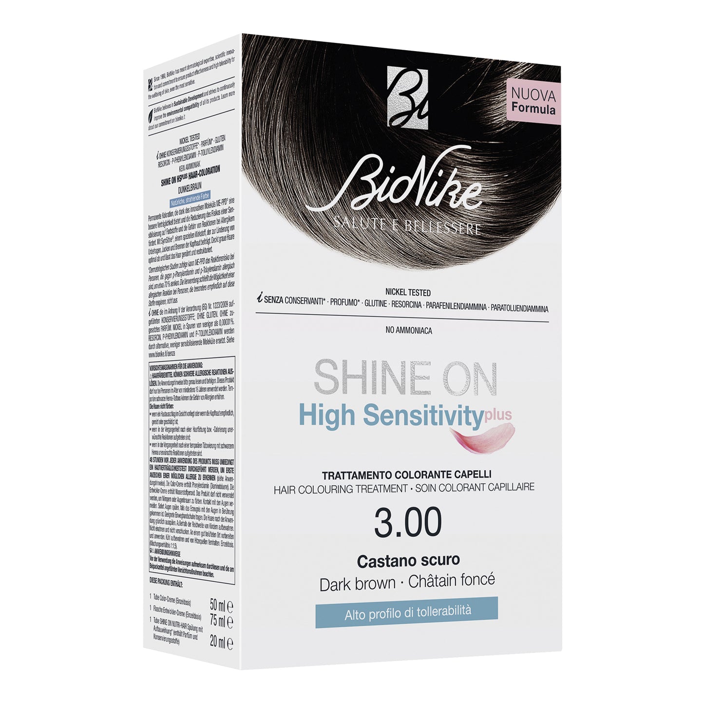 SHINE ON HIGH SENSITIVITY PLUS CASTANO SCURO 3,00 RIVELATORE IN CREMA 75 ML + CREMA COLORANTE 50 ML