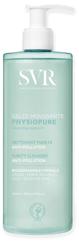 SVR Physiopure Gel detergente schiumogeno delicato rimuove inquinamento, impurità e trucco waterproof 400ml