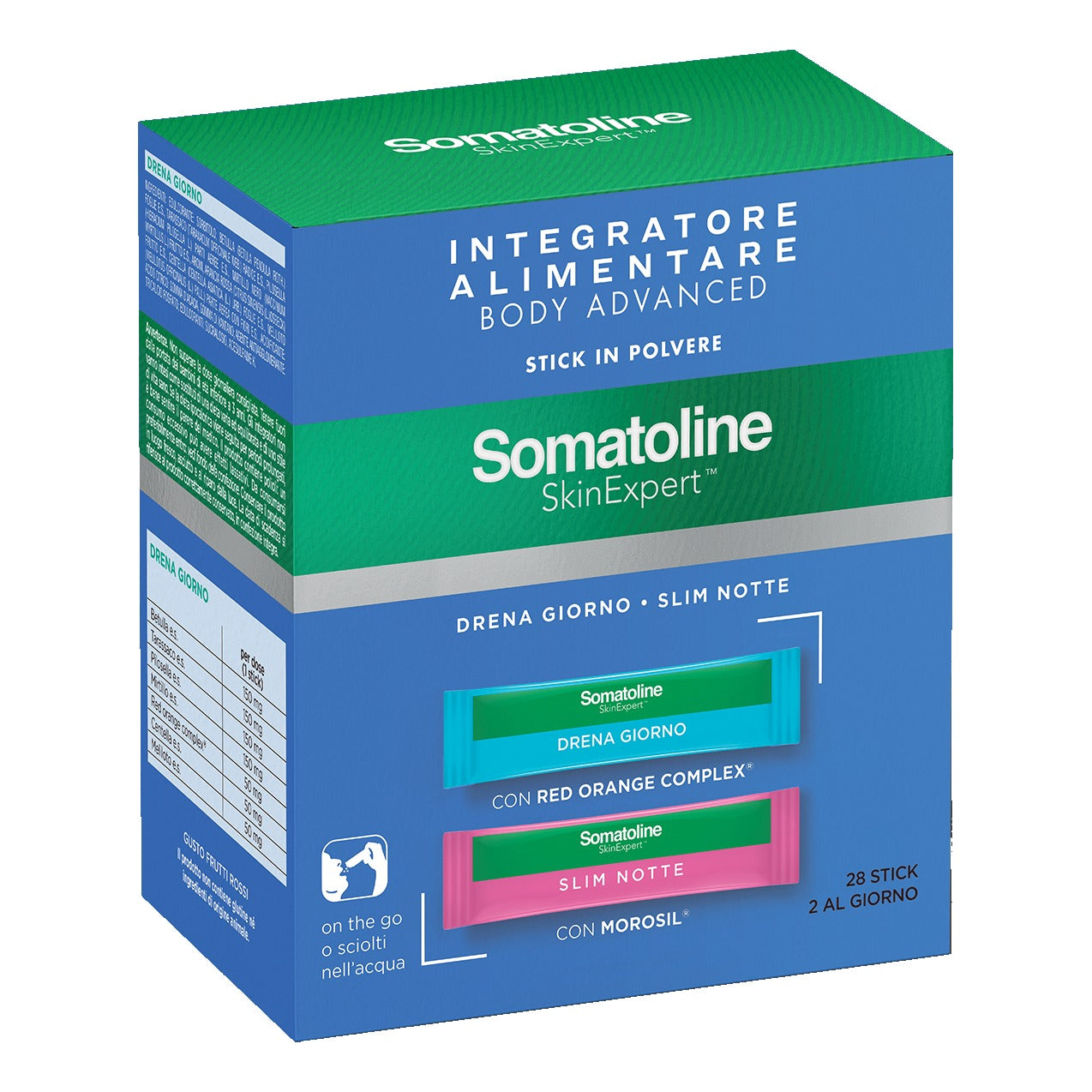 Somatoline integratore Body Advance 14 stick drena giorno+ 14 stick slim notte