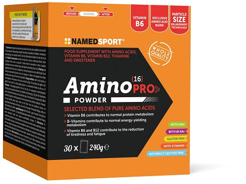 NamedSport Amino 16 Pro Powder 30 buste Integratore di aminoacidi e vitamine del gruppo B