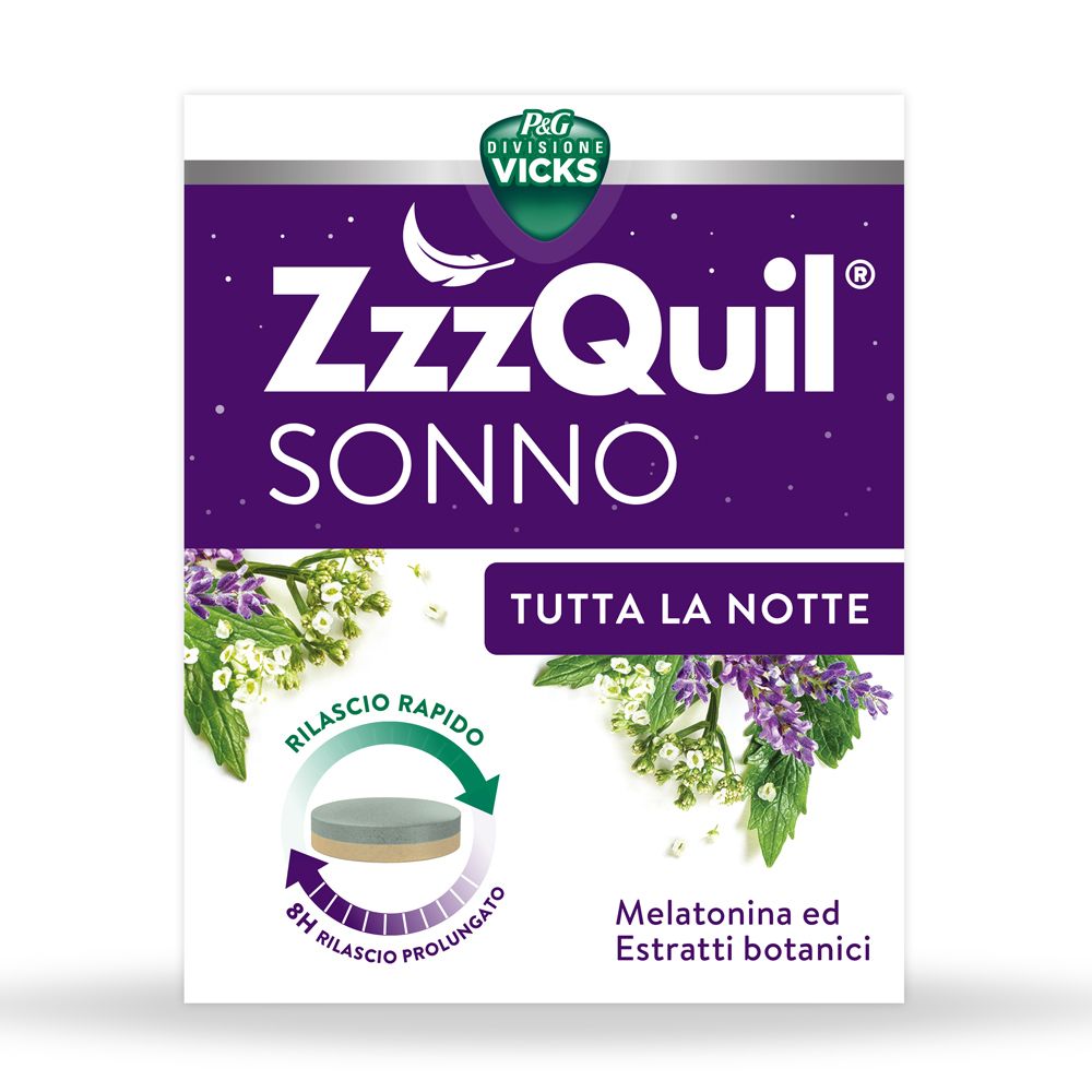 Vicks Zzzquil Sonno tutta la notte 28 compresse melatonina ed estratti botanici