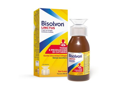 Bisolvon Linctus 8mg/5ml mucolitico per catarro e tosse grassa gusto cioccolato e ciliegia sciroppo 200ml
