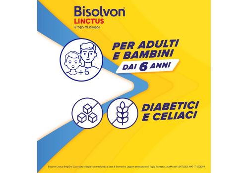 Bisolvon Linctus 8mg/5ml mucolitico per catarro e tosse grassa gusto cioccolato e ciliegia sciroppo 200ml