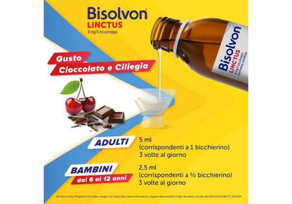 Bisolvon Linctus 8mg/5ml mucolitico per catarro e tosse grassa gusto cioccolato e ciliegia sciroppo 200ml