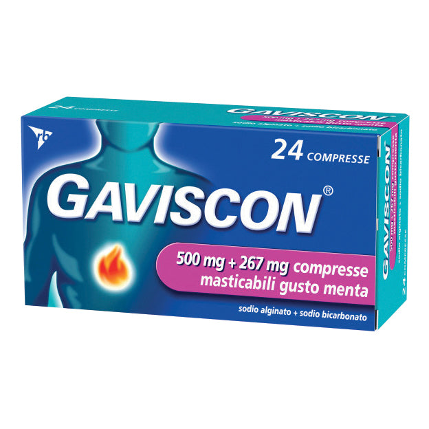 Gaviscon  24 compresse masticabili 500mg+267mg gusto menta