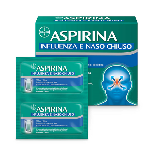 ASPIRINA INFLUENZA E NASO CHIUSO 10 BUSTE DI 500MG+30MG- GRANULATO PER SOSPENSIONE ORALE