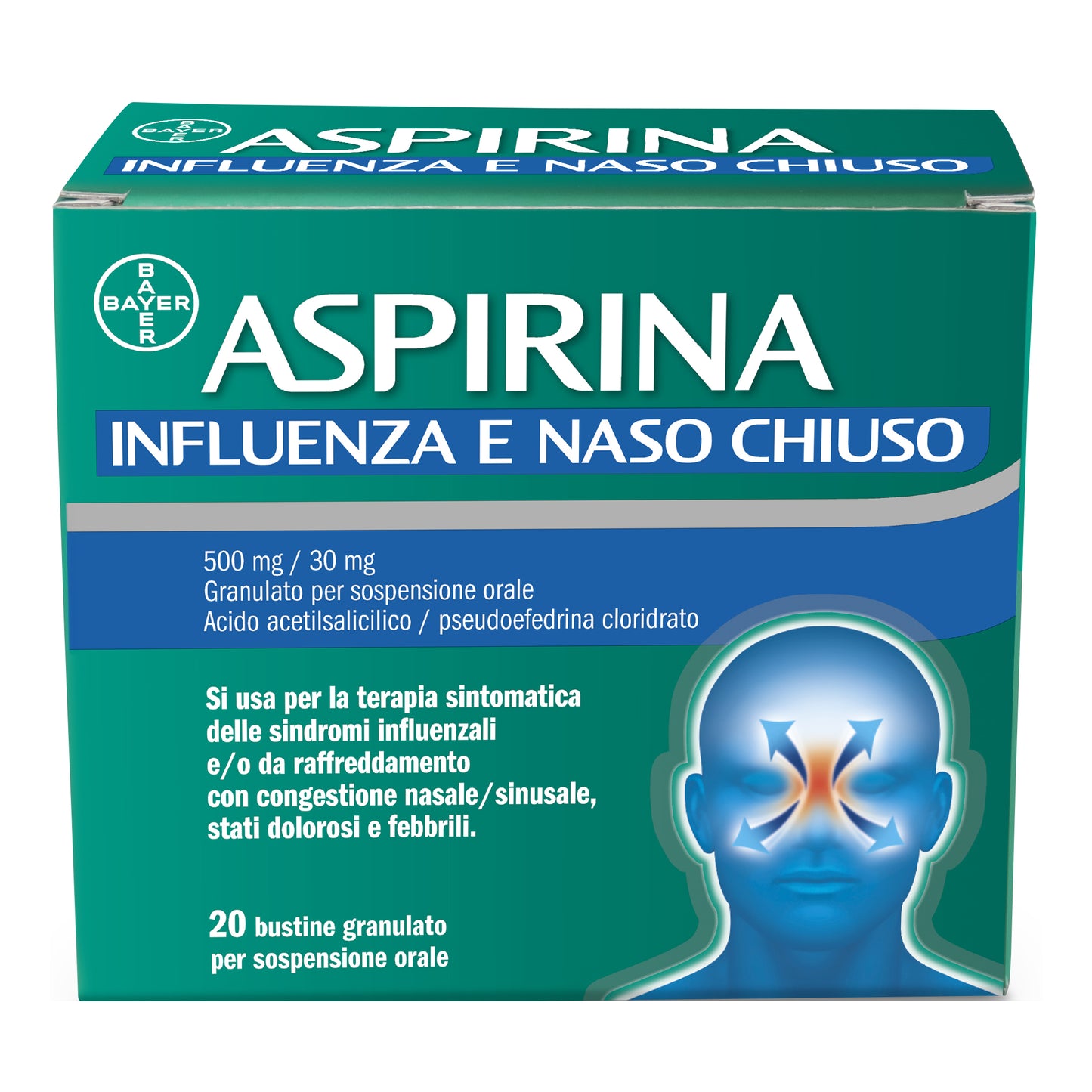 Aspirina Influenza e naso chiuso 20 bustine di granulato per sospensione orale 500+30mg