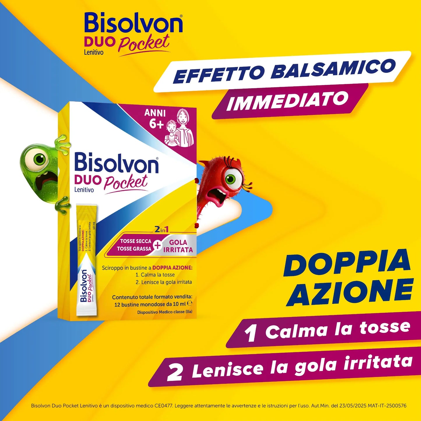 Bisolvon Duo Pocket Lenitivo 12 bustine per tosse di ogni tipo e gola irritata