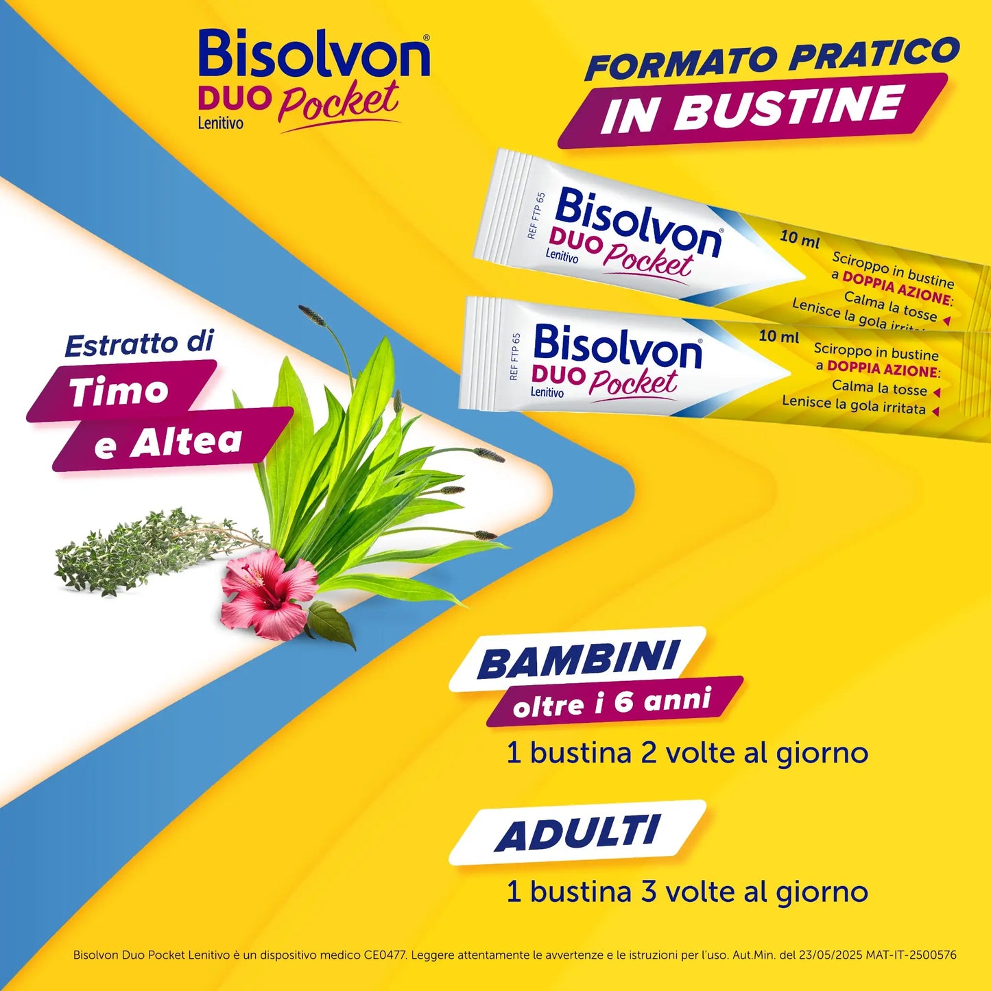 Bisolvon Duo Pocket Lenitivo 12 bustine per tosse di ogni tipo e gola irritata