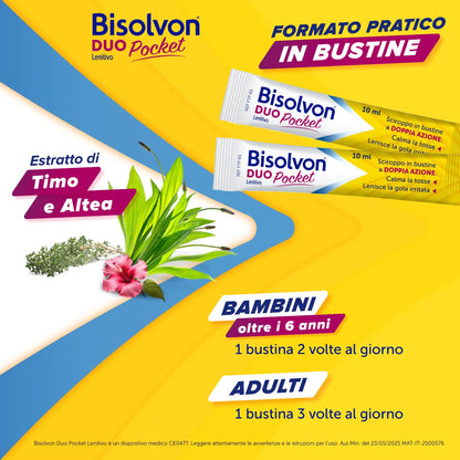 Bisolvon Duo Pocket Lenitivo 12 bustine per tosse di ogni tipo e gola irritata