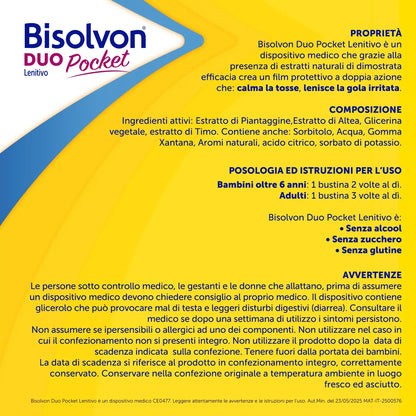 Bisolvon Duo Pocket Lenitivo 12 bustine per tosse di ogni tipo e gola irritata