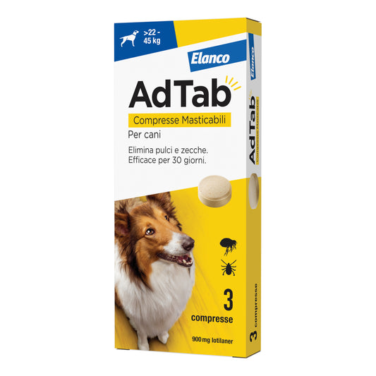 Adtab cani 22-45 kg 3 compresse da 900mg elimina pulci e zecche