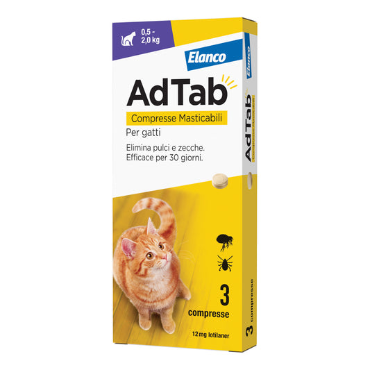 Adtab gatti 0,5-2kg 3 compresse da 12mg elimina pulci e zecche